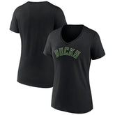 Milwaukee Bucks Women's Wordmark V-Neck T-Shirt Black - NBA