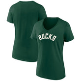 Milwaukee Bucks Women's Wordmark V-Neck T-Shirt Green - NBA