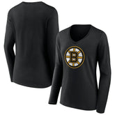 Boston Bruins Women's Team Logo Long Sleeve V-Neck T-Shirt - Black - NHL