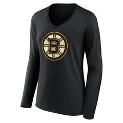 Boston Bruins Women's Team Logo Long Sleeve V-Neck T-Shirt - Black - NHL