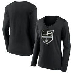 Los Angeles Kings Women's Team Logo Long Sleeve V-Neck T-Shirt - Black - NHL