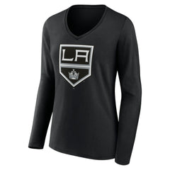 Los Angeles Kings Women's Team Logo Long Sleeve V-Neck T-Shirt - Black - NHL