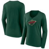 Minnesota Wild Women's Team Logo Long Sleeve V-Neck T-Shirt - Green - NHL