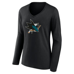 San Jose Sharks Women's Team Logo Long Sleeve V-Neck T-Shirt - Black - NHL