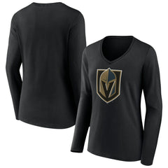 Vegas Golden Knights Women's Team Logo Long Sleeve V-Neck T-Shirt - Black - NHL