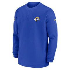 Los Angeles Rams 2023 Sideline Throwback Heavy Brushed Waffle Long Sleeve Top Royal | Nike for Sale