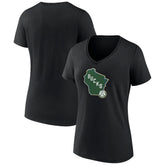 Milwaukee Bucks Women's Alternate Logo V-Neck T-Shirt Black - NBA