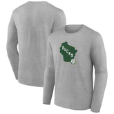 Milwaukee Bucks Alternate Logo Long Sleeve T-Shirt Gray - NBA