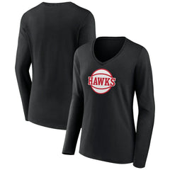 Atlanta Hawks Women's Alternate Logo V-Neck Long Sleeve T-Shirt Black - NBA