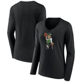 Boston Celtics Women's Alternate Logo V-Neck Long Sleeve T-Shirt Black - NBA