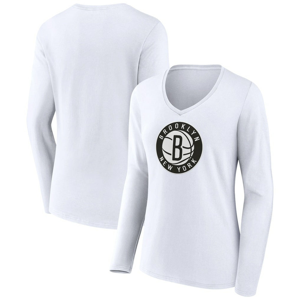Brooklyn Nets Women's Alternate Logo V-Neck Long Sleeve T-Shirt White - NBA