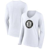 Brooklyn Nets Women's Alternate Logo V-Neck Long Sleeve T-Shirt White - NBA