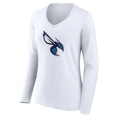 Charlotte Hornets Women's Alternate Logo V-Neck Long Sleeve T-Shirt White - NBA