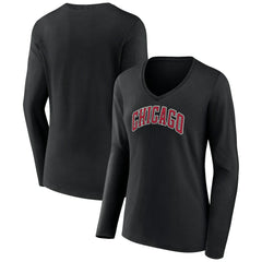 Chicago Bulls Women's Alternate Logo V-Neck Long Sleeve T-Shirt Black - NBA