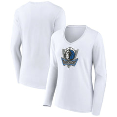 Dallas Mavericks Women's Alternate Logo V-Neck Long Sleeve T-Shirt White - NBA