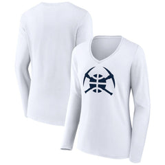 Denver Nuggets Women's Alternate Logo V-Neck Long Sleeve T-Shirt White - NBA