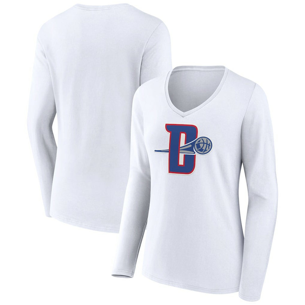 Detroit Pistons Women's Alternate Logo V-Neck Long Sleeve T-Shirt White - NBA