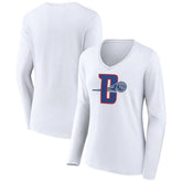 Detroit Pistons Women's Alternate Logo V-Neck Long Sleeve T-Shirt White - NBA