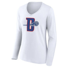 Detroit Pistons Women's Alternate Logo V-Neck Long Sleeve T-Shirt White - NBA