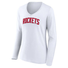 Houston Rockets Women's Alternate Logo V-Neck Long Sleeve T-Shirt White - NBA