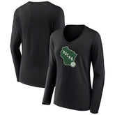Milwaukee Bucks Women's Alternate Logo V-Neck Long Sleeve T-Shirt Black - NBA
