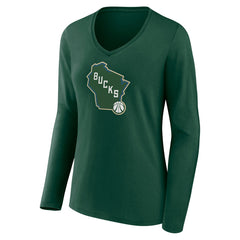 Milwaukee Bucks Women's Alternate Logo V-Neck Long Sleeve T-Shirt Green - NBA