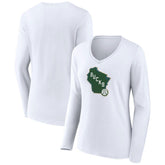 Milwaukee Bucks Women's Alternate Logo V-Neck Long Sleeve T-Shirt White - NBA