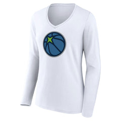 Minnesota Timberwolves Women's Alternate Logo V-Neck Long Sleeve T-Shirt White - NBA