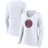 New York Knicks Women's Alternate Logo V-Neck Long Sleeve T-Shirt White - NBA