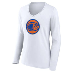New York Knicks Women's Alternate Logo V-Neck Long Sleeve T-Shirt White - NBA