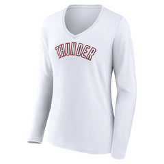 Oklahoma City Thunder Women's Alternate Logo V-Neck Long Sleeve T-Shirt White - NBA