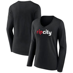 Portland Trail Blazers Women's Alternate Logo V-Neck Long Sleeve T-Shirt Black - NBA