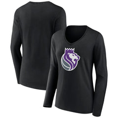 Sacramento Kings Women's Alternate Logo V-Neck Long Sleeve T-Shirt Black - NBA