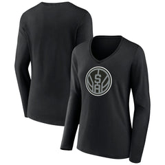 San Antonio Spurs Women's Alternate Logo V-Neck Long Sleeve T-Shirt Black - NBA