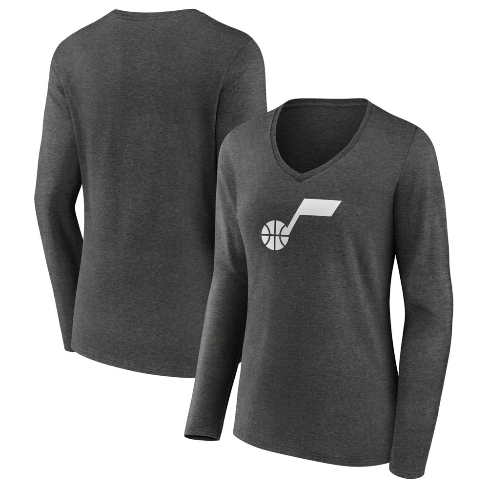 Utah Jazz Women's Alternate Logo V-Neck Long Sleeve T-Shirt Charcoal - NBA