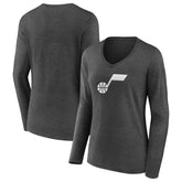 Utah Jazz Women's Alternate Logo V-Neck Long Sleeve T-Shirt Charcoal - NBA