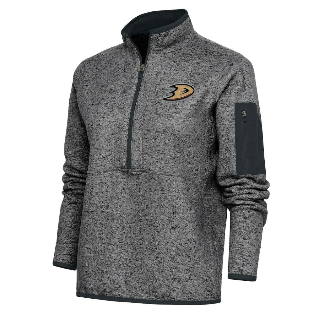 Anaheim Ducks Antigua Women's Team Logo Fortune Quarter-Zip Jacket - Heather Charcoal - NHL