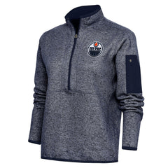 Edmonton Oilers Antigua Women's Team Logo Fortune Quarter-Zip Jacket - Heather Navy - NHL