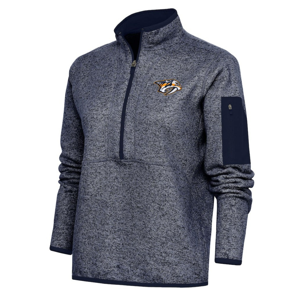 Nashville Predators Antigua Women's Team Logo Fortune Quarter-Zip Jacket - Heather Navy - NHL