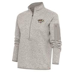Nashville Predators Antigua Women's Team Logo Fortune Quarter-Zip Jacket - Oatmeal - NHL
