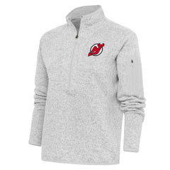 New Jersey Devils Antigua Women's Team Logo Fortune Quarter-Zip Jacket - Heather Gray - NHL