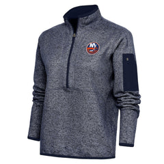 New York Islanders Antigua Women's Team Logo Fortune Quarter-Zip Jacket - Heather Navy - NHL