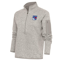 New York Rangers Antigua Women's Team Logo Fortune Quarter-Zip Jacket - Oatmeal - NHL