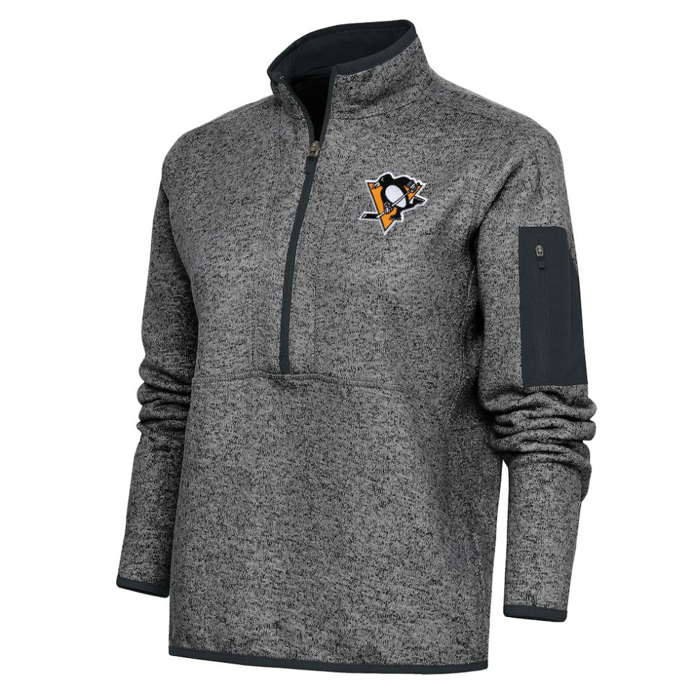 Pittsburgh Penguins Antigua Women's Team Logo Fortune Quarter-Zip Jacket - Heather Charcoal - NHL
