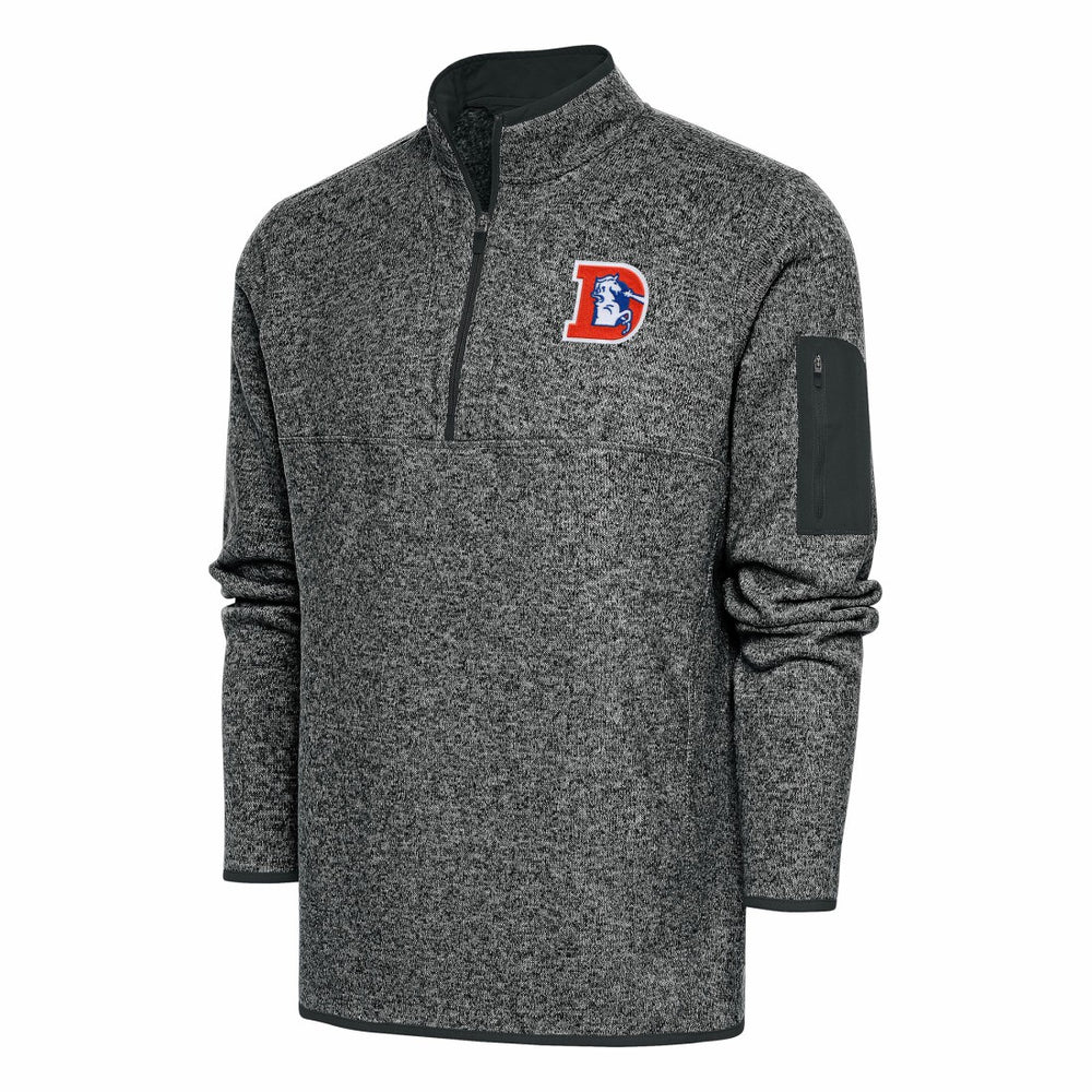 Denver Broncos Antigua Throwback Fortune Quarter-Zip Pullover Jacket Heather Charcoal | NFL