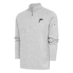 Miami Dolphins Antigua Throwback Fortune Quarter-Zip Pullover Jacket Heather Gray | NFL