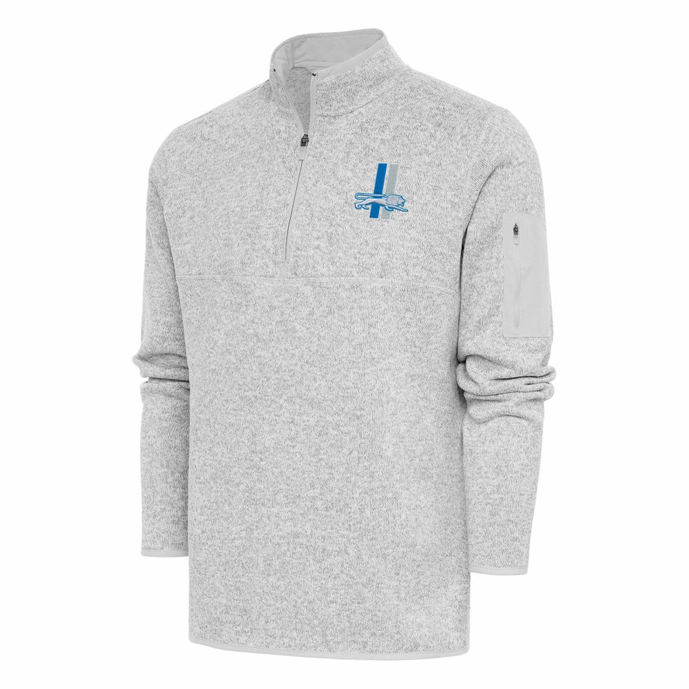 Detroit Lions Antigua Throwback Fortune Quarter-Zip Pullover Jacket Heather Gray | NFL