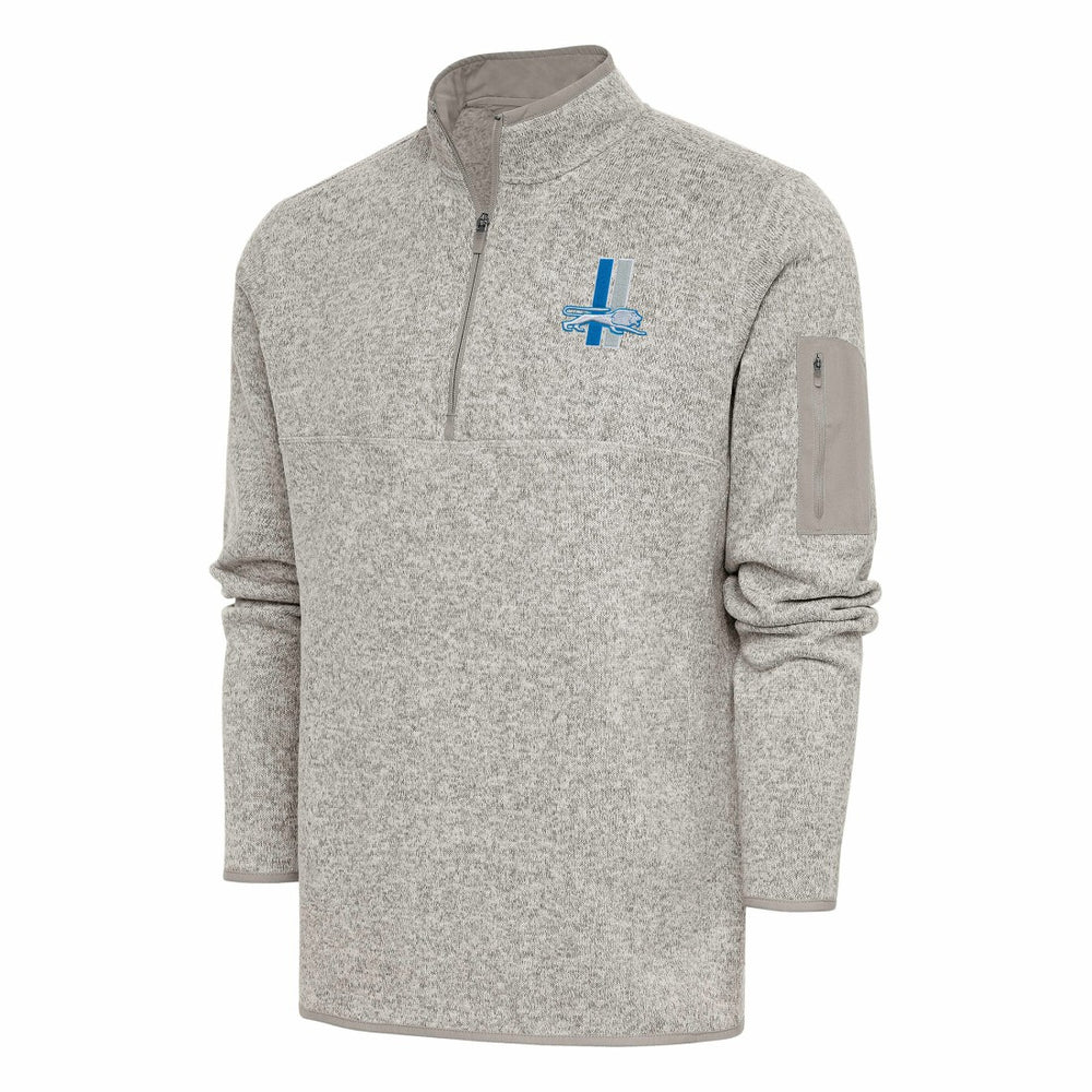 Detroit Lions Antigua Throwback Fortune Quarter-Zip Pullover Jacket Oatmeal | NFL