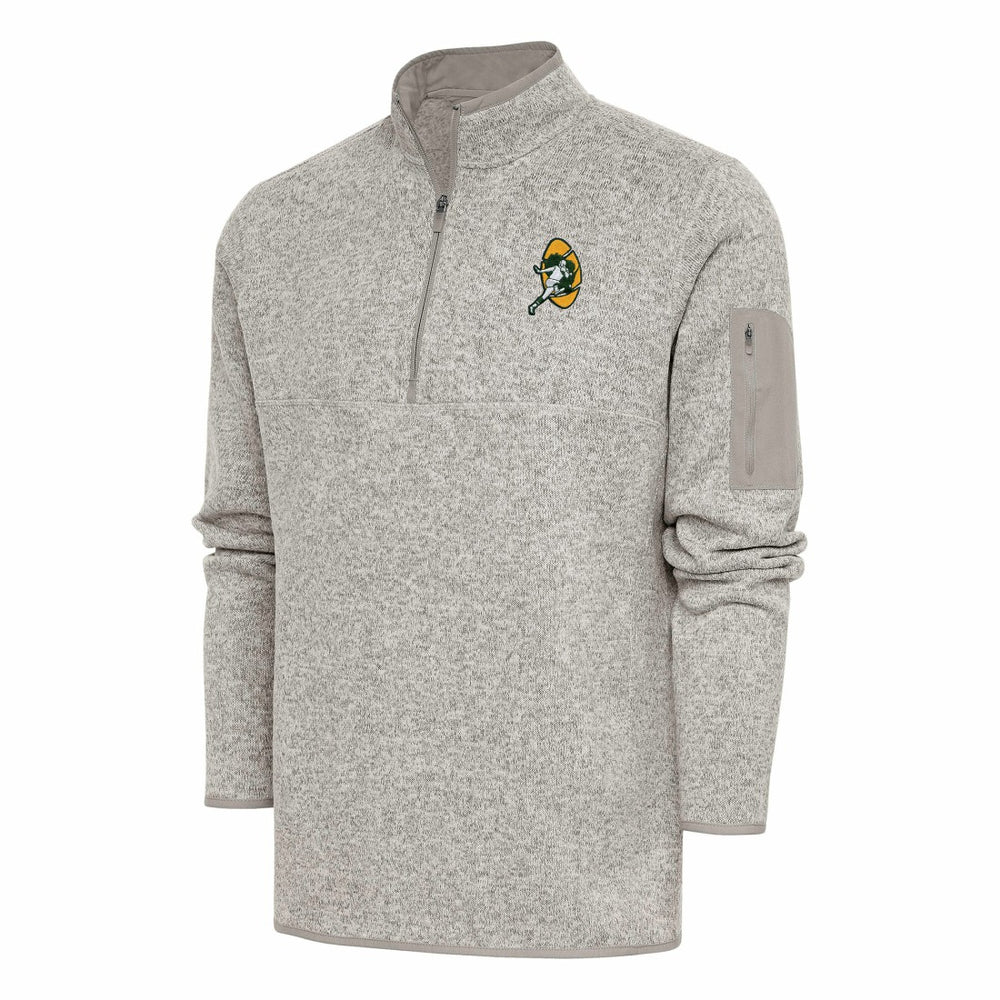 Green Bay Packers Antigua Throwback Fortune Quarter-Zip Pullover Jacket Oatmeal | NFL