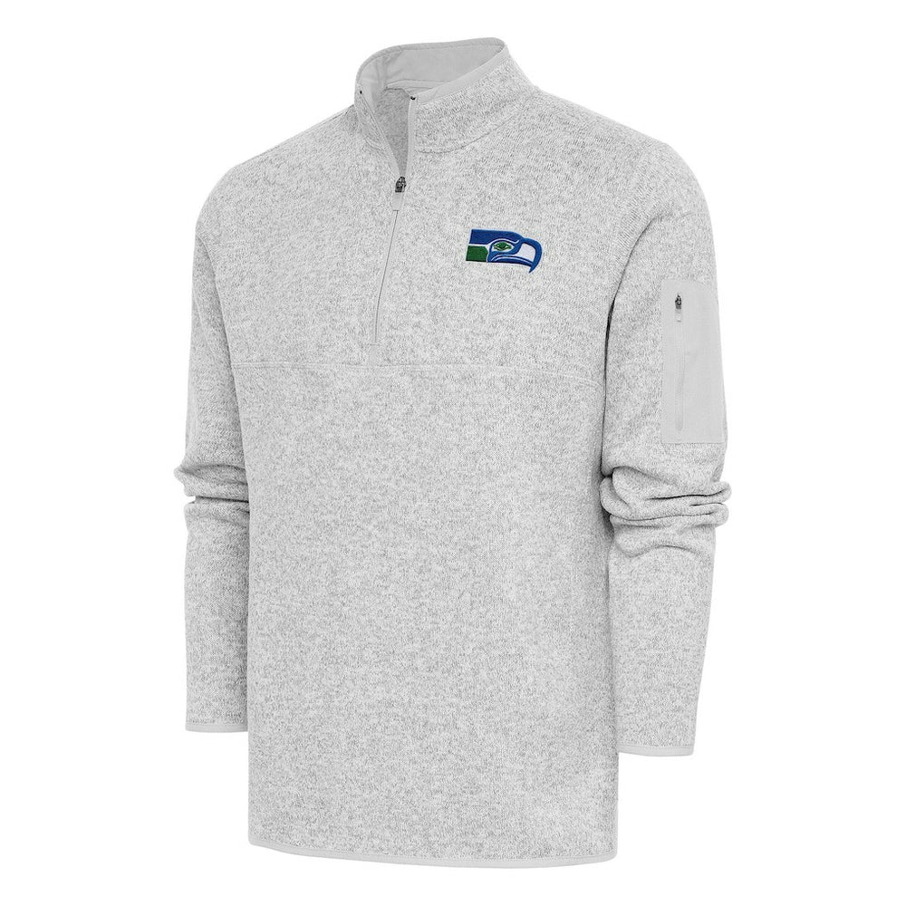 Seattle Seahawks Antigua Throwback Fortune Quarter-Zip Pullover Jacket Heather Gray | NFL